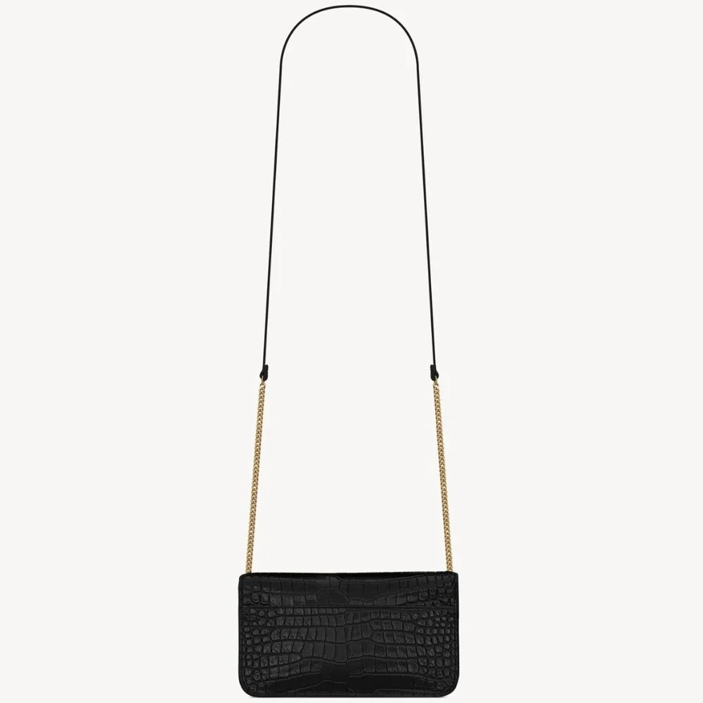 YSL SAINT LAURENT CASSANDRE PHONE HOLDER W/ STRAP IN CROCODILE-EMBOSSED LEATHER - Picture 8 of 16